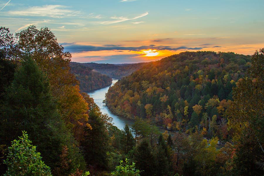 Monticello, KY Insurance - View of the Cumberland River in Autumn, Seen From Atop a Mountain at Sunset